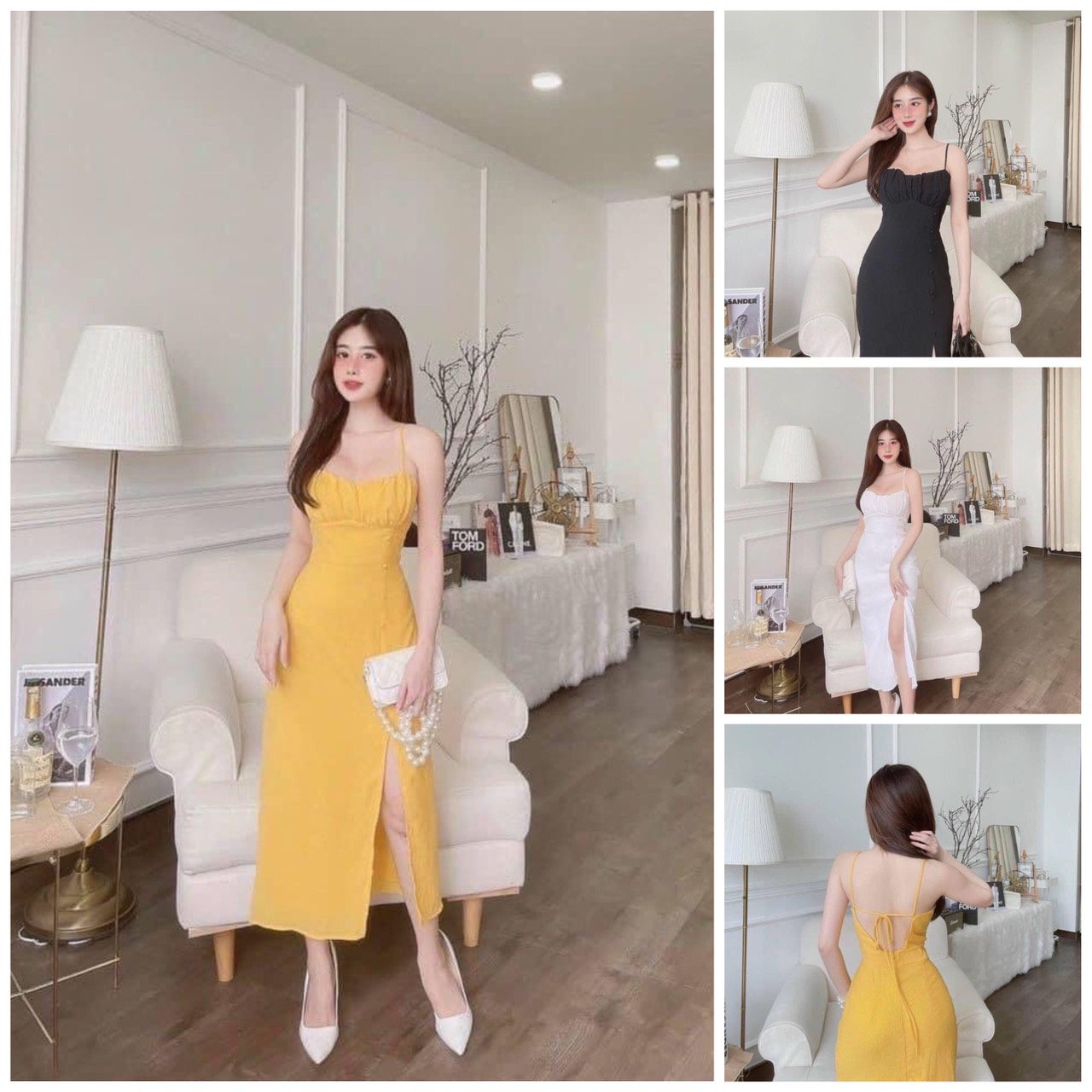 [CÓ 3 MÀU] Đầm hai dây xẻ tà đan lưng siêu sexy