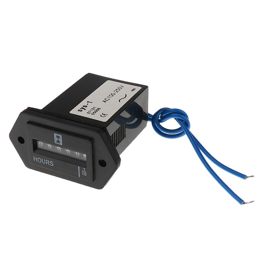 AC 100V-250V Hour Meter Sealed Counter Gauge with Wire for Car Truck Engine