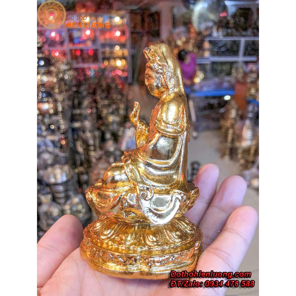 Tượng Quan Âm Bồ Tát Ngồi Đài Sen Mạ Vàng Cao 11cm