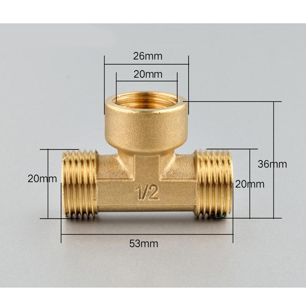 1/2 inch // 3 Way Brass Male Female Male Tee Fitting Pipe Connector T-Junction - Thickened Wall - High and Low Temperature Resistant