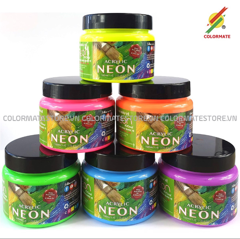 Màu vẽ Acrylic neon Colormate hũ 100ml màu vàng - COLORMATE