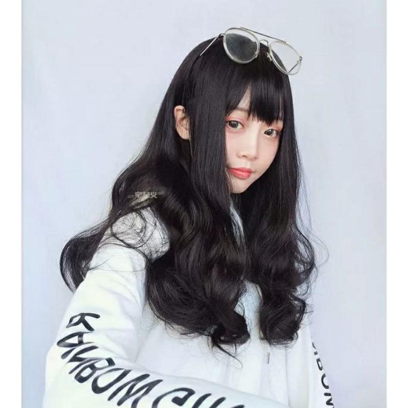 Wig teen/lolita/cosplay đen xoăn 1574 - nguyên đầu nữ tính