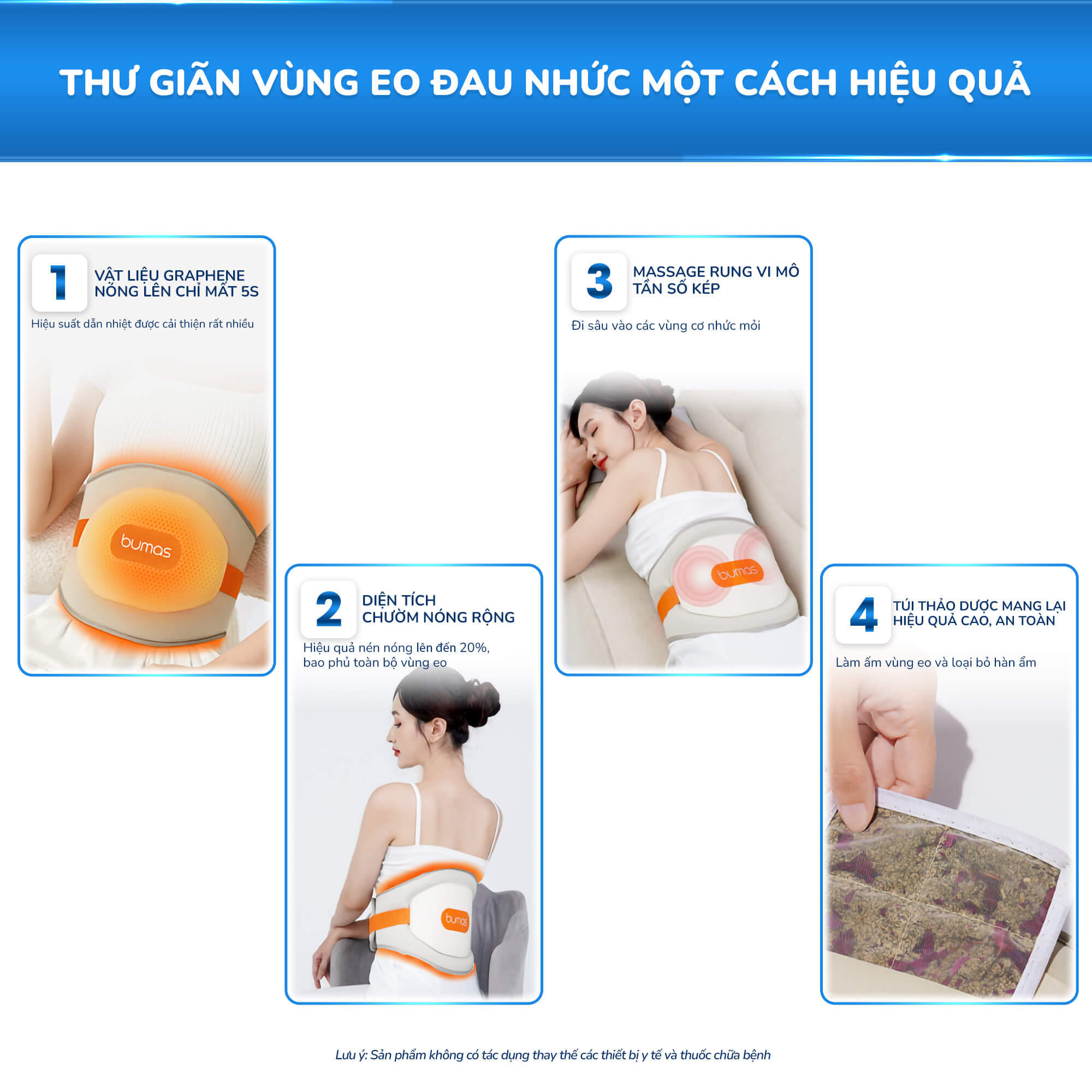 Đai Massage Bụng Kinh BUMAS M13, Chườm Nóng Thảo Dược, Giảm Đau Lưng Bụng, Giảm Nhức Mỏi - Hàng chính hãng