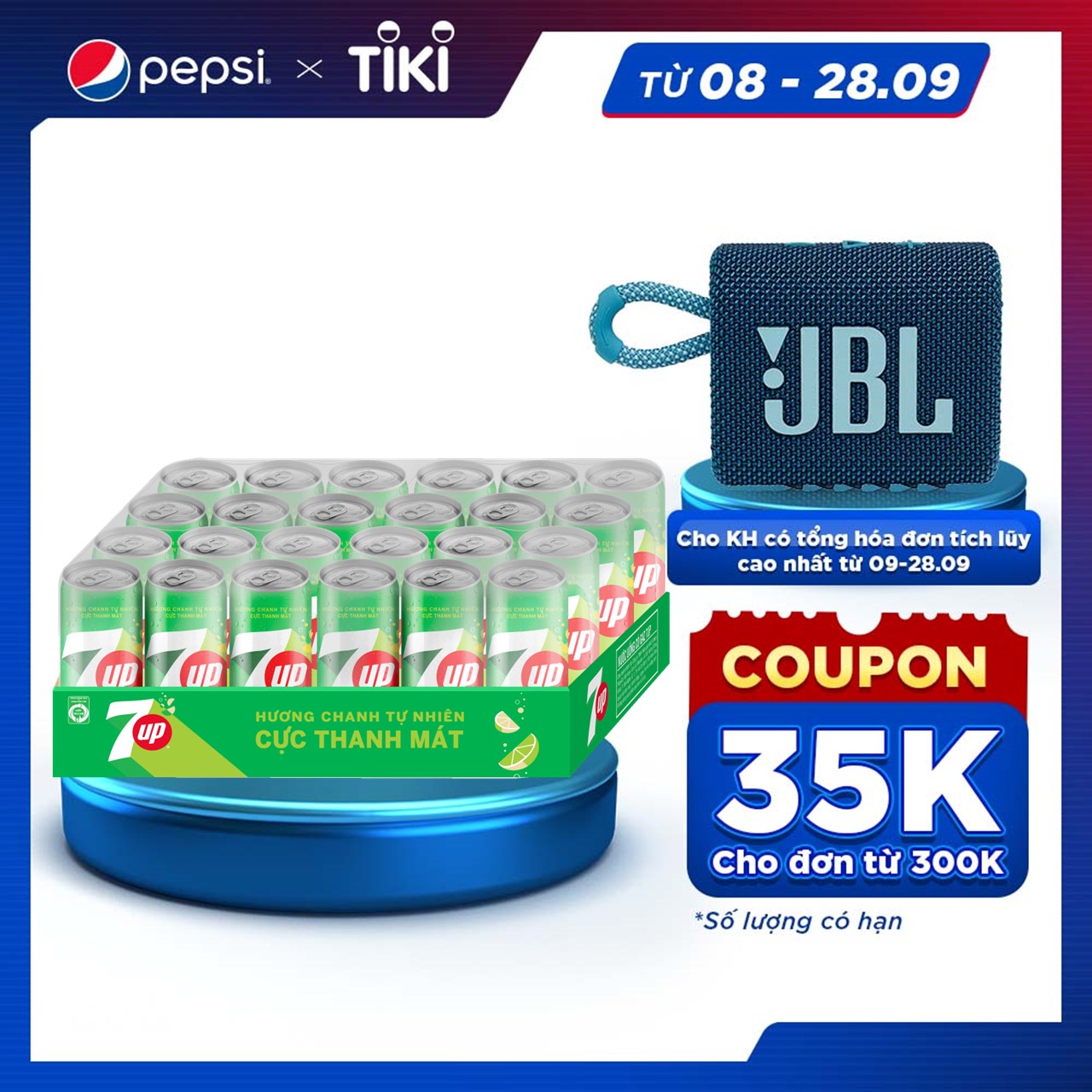 Thùng 24 Lon Nước Ngọt Có Gaz 7Up lon xanh