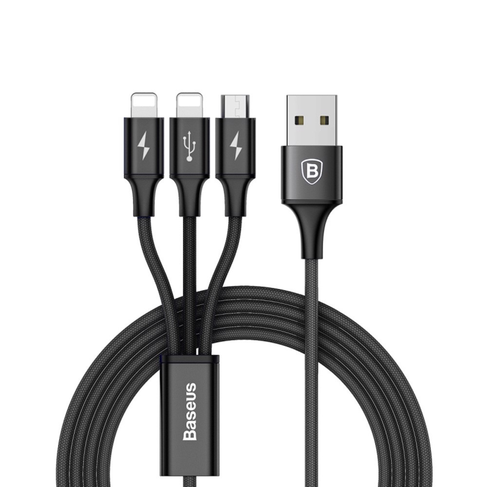 Dây Cáp sạc và truyền dữ liệu tốc độ cao 3 in 1 cho iPhone iPad airpods và Micro USB hiệu Baseus Rapid Series LV-175  3.5A, chip sạc thông minh - Hàng nhập khẩu