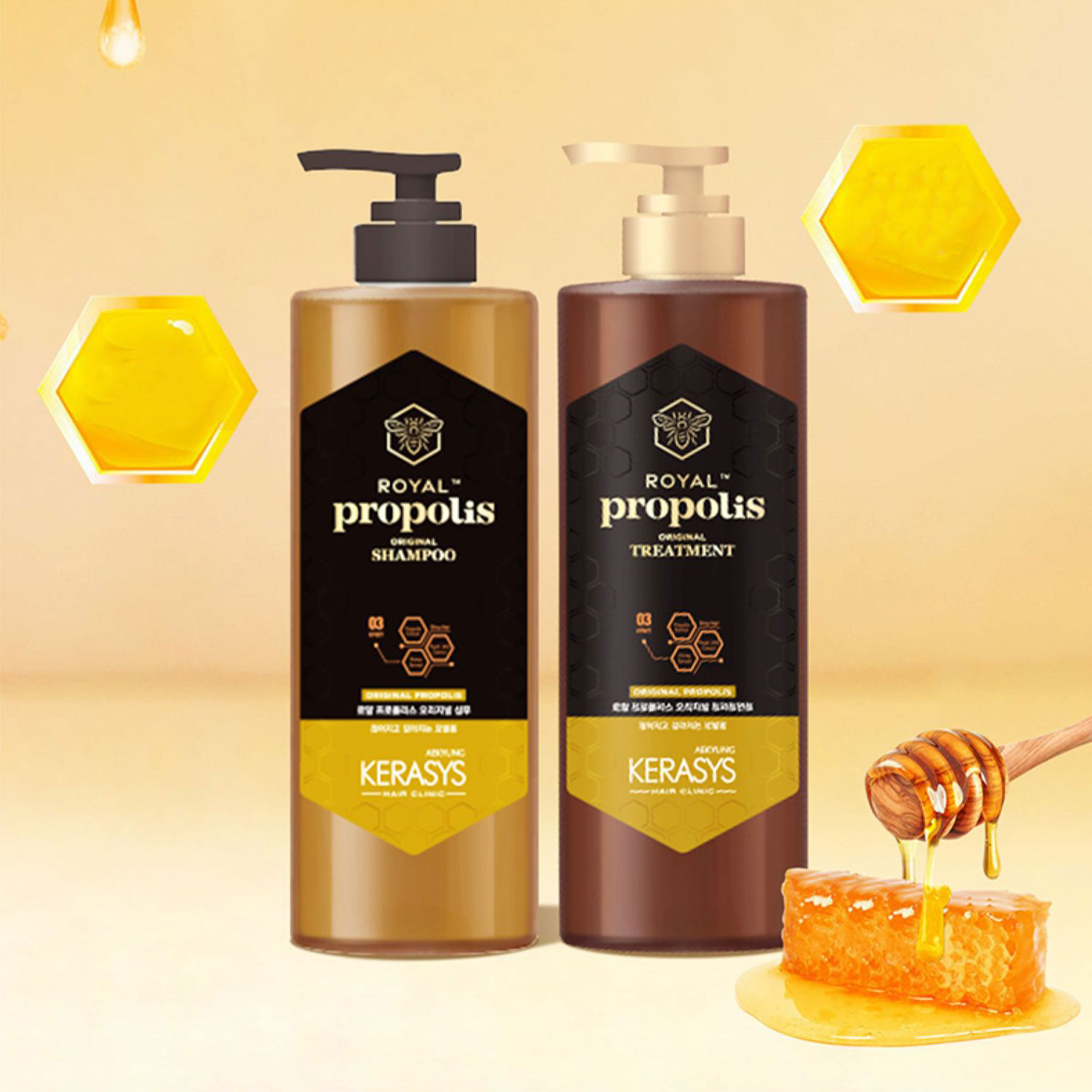 Dầu gội xả Kerasys Royal Propolis dành cho tóc mỏng yếu, tóc không vào nếp Hàn Quốc 500ml