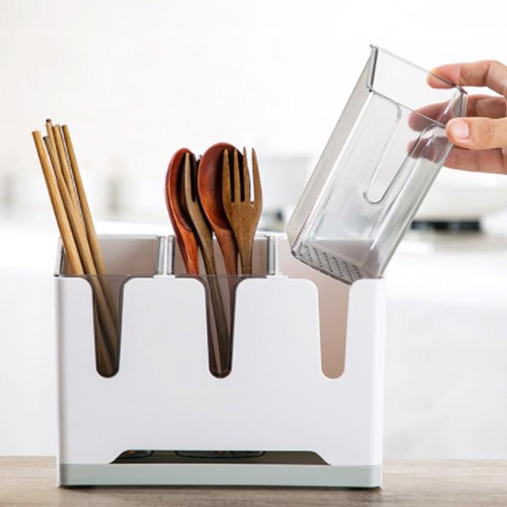 Kệ đũa thìa nhà bếp ống đựng đũa hộp đũa 3 ngăn Hàng chính hãng