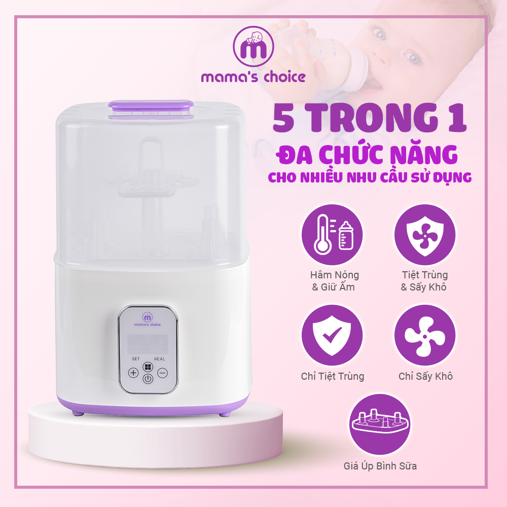 Máy Tiệt Trùng Bình Sữa Mama’s Choice 5in1 Tích Hợp Chức Năng Sấy Khô Phụ Kiện và Hâm Sữa Cho Bé, BH Chính Hãng 12 Tháng