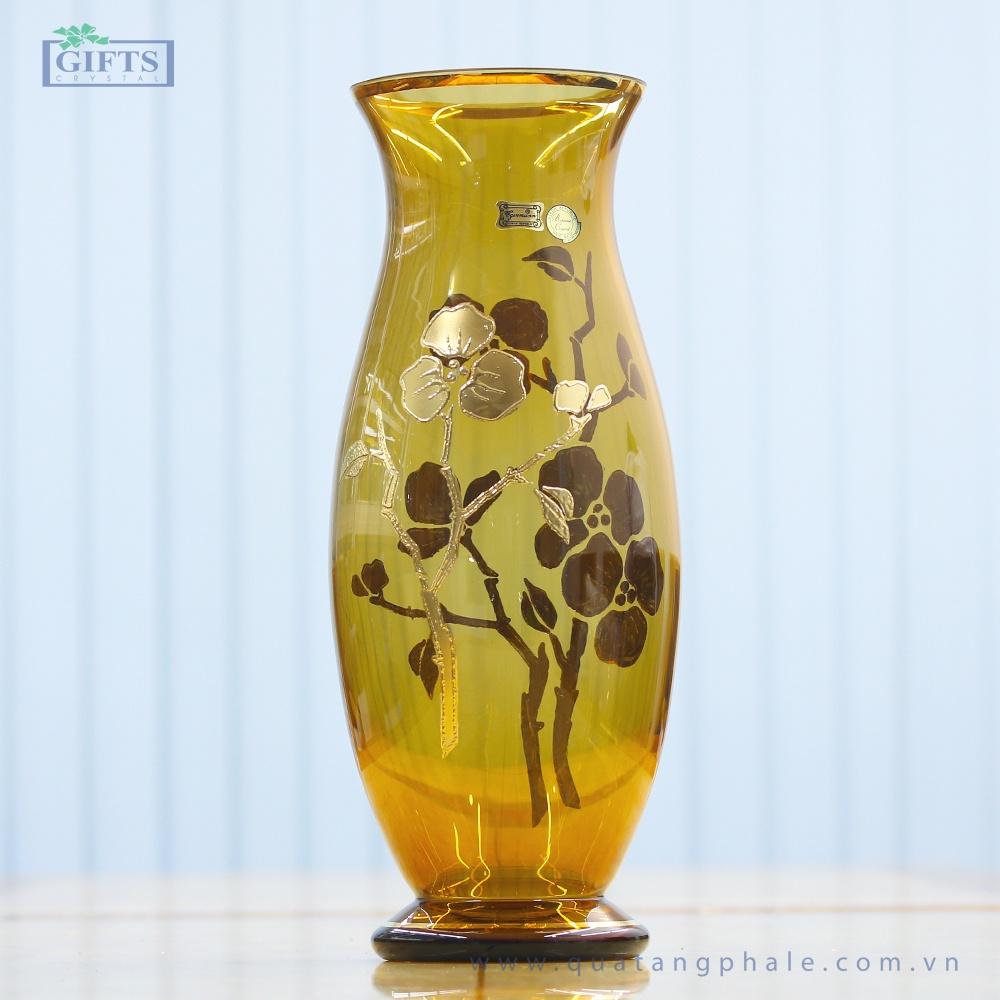 Bình hoa Thủy tinh mạ vàng Egerman Tiệp khắc 40cm