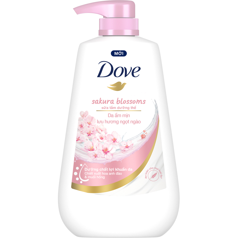 Sữa tắm dưỡng thể Dove Sakura Blossoms Da mềm mịn hương hoa với hương hoa anh đào &amp; muối hồng 500g