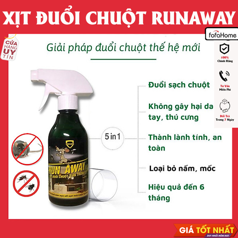 Xịt Đuổi Chuột Run Away - Không Mùi, An Toàn - Xua Đuổi Chuột, Gián, Côn Trùng ... Chỉ Sau 1 Lần Xịt