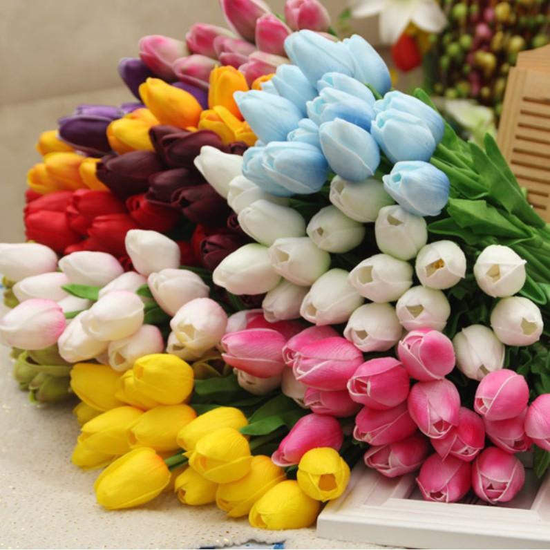 Một bông Hoa Tulip lá thẳng PU cao cấp - Hoa giả lụa trang trí, để bàn, chụp ảnh H15