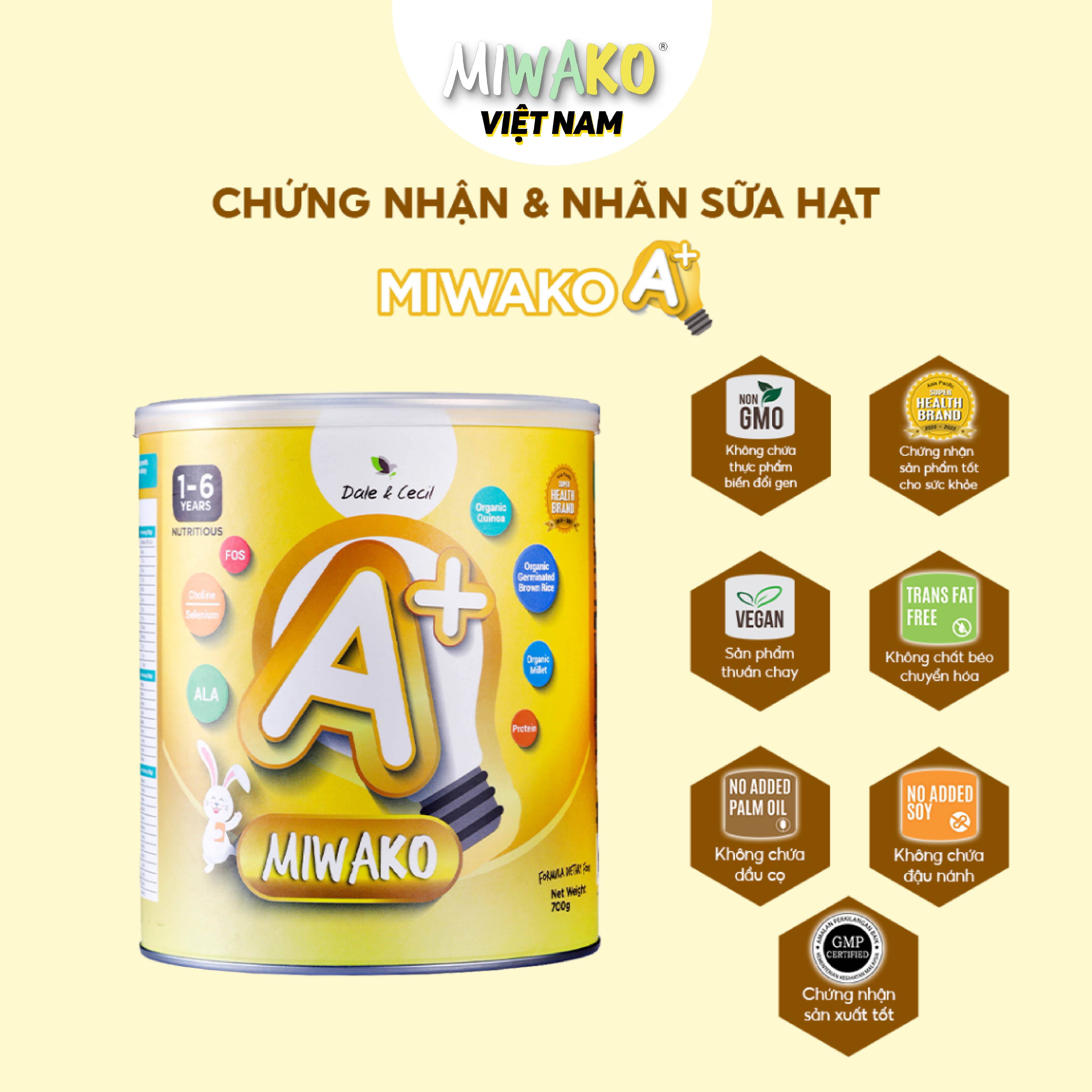 (Date mới) Sữa Công Thức Hạt Thực Vật Hữu Cơ Miwako A+ Vị Vani Hộp 700g - Miwako Official Store