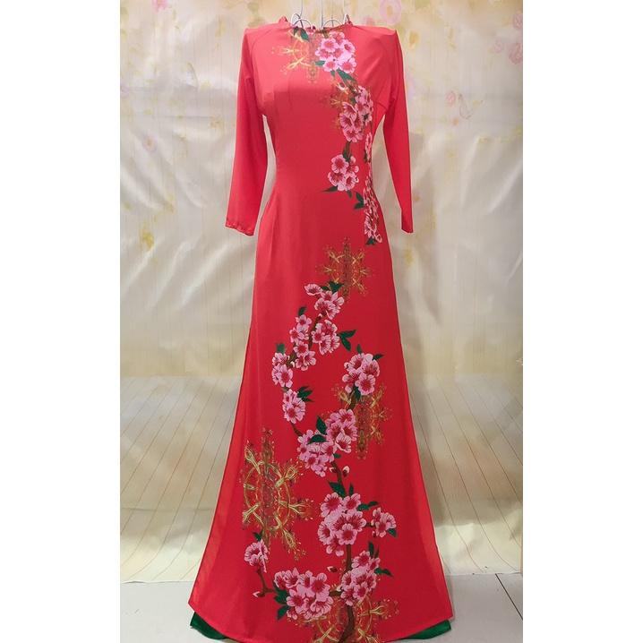 ÁO DÀI MAY SẴN HOA ĐỎ FORM LỚN - CÓ ẢNH THẬT 100%