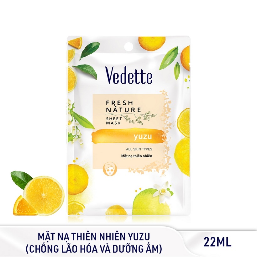 Combo 6 Mặt Nạ Thiên Nhiên Vedette Yuzu (Duy Trì Tươi Trẻ) - Gói 22ml