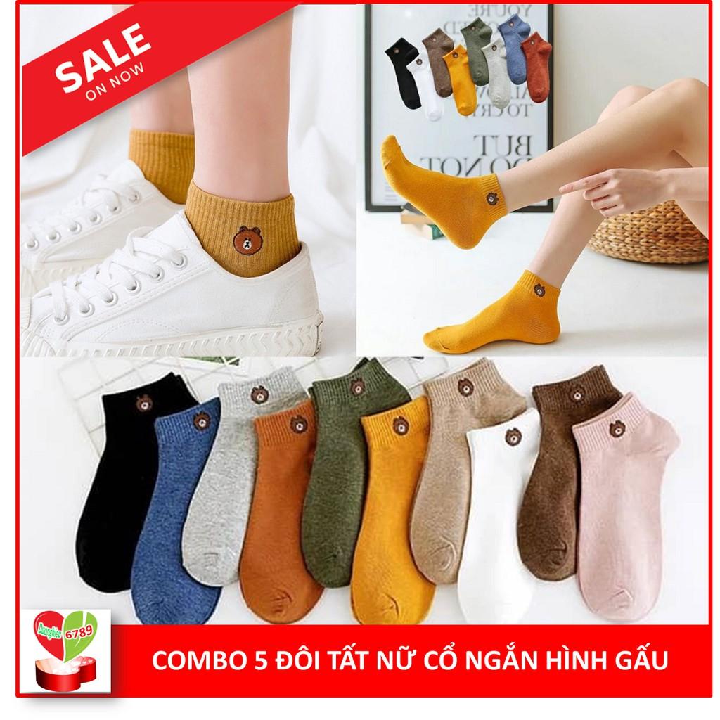 Combo 5 Đôi Tất Nữ Cổ Ngắn, Vớ Nữ Hình Gấu Cực Xinh