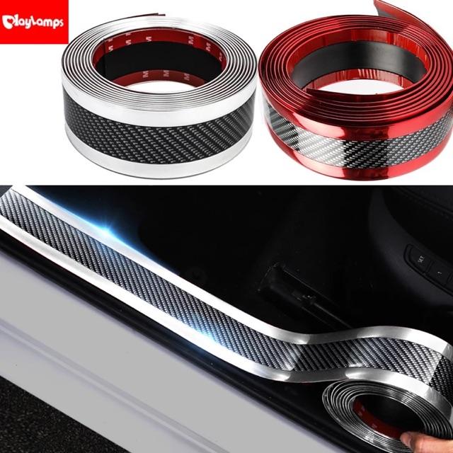 2.5m Miếng dán bảo vệ chống trầy trang trí nội thất ngoại thất ô tô xe máy 3D carbon viền bạc - rộng 5 cm / 7 cm