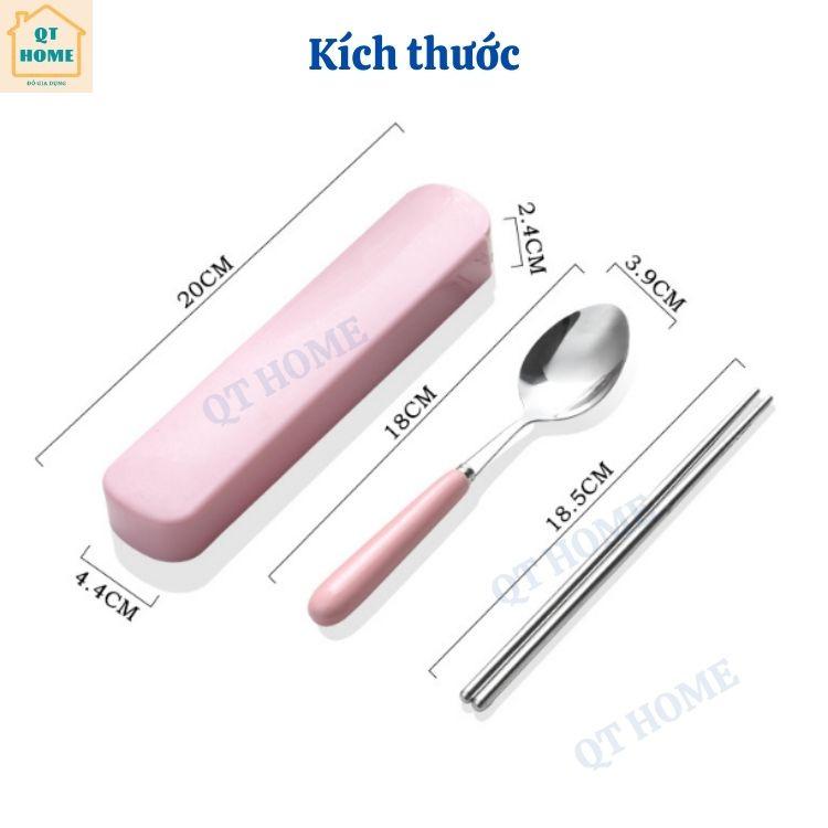 Bộ Đũa Thìa / Muỗng Văn Phòng Chất Liệu Inox và Sứ, Bộ Đồ Ăn Cá Nhân Có Hộp Đựng