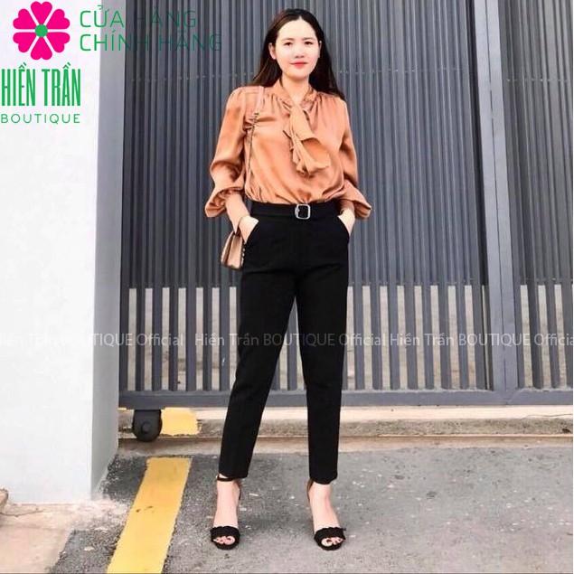 Quần baggy nữ Hiền Trần BOUTIQUE cạp cao chất vải cao cấp đồ công sở đai ô vuông form dáng đẹp