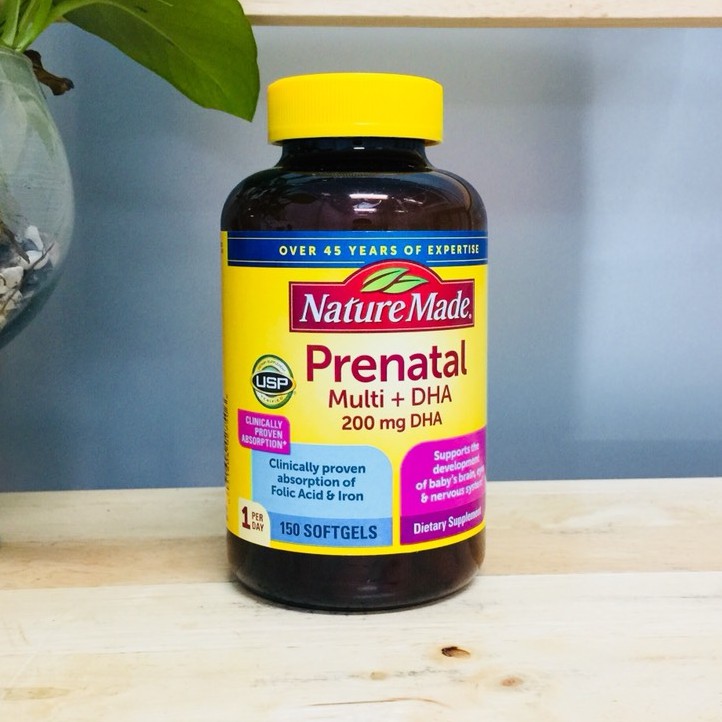 Vitamin tổng hợp cho bà bầu Mỹ Prenatal Folic Acid+ DHA Nature Made giúp phát triển não bộ, hệ thần kinh, xương và mắt của bé, hỗ trợ sức khỏe của mẹ - OZ Slim Store
