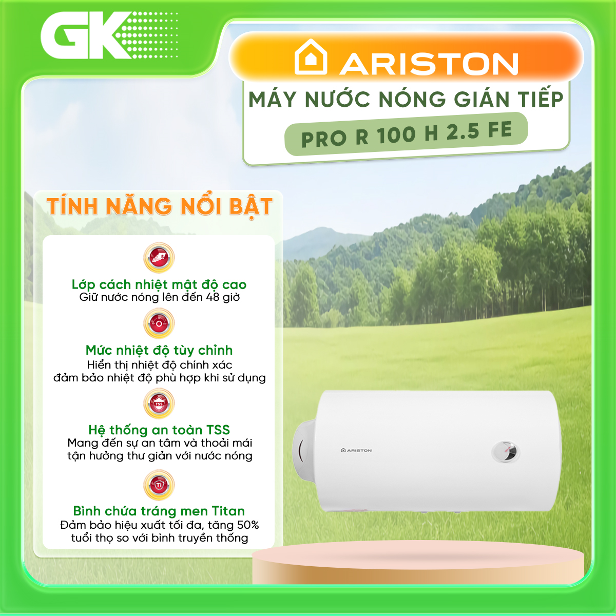 Máy nước nóng gián tiếp Ariston 100 lít PRO R 100 H 2.5 FE - Hàng chính hãng