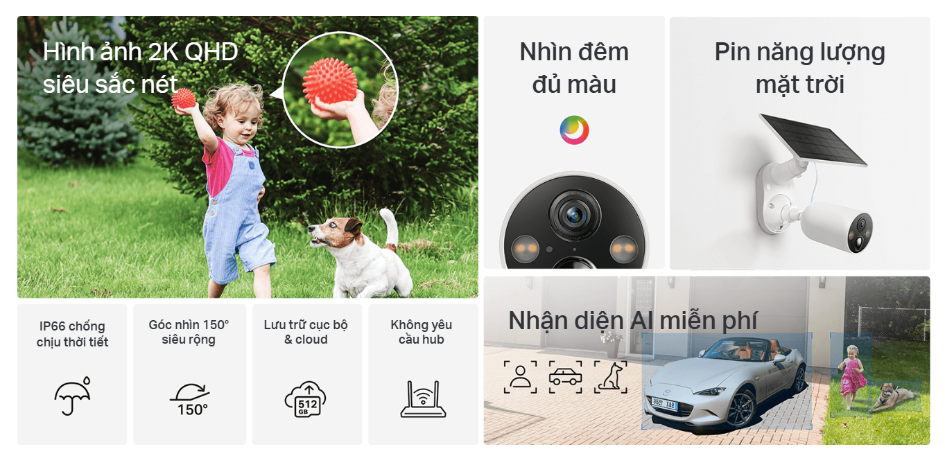 CAMERA WIFI NGOÀI TRỜI TAPO C425 KIT 4MP TẶNG KÈM PIN NĂNG LƯỢNG - CẢNH BÁO ĐÈN VÀ CÒI, TÙY CHỈNH VÙNG CHUYỂN ĐỘNG