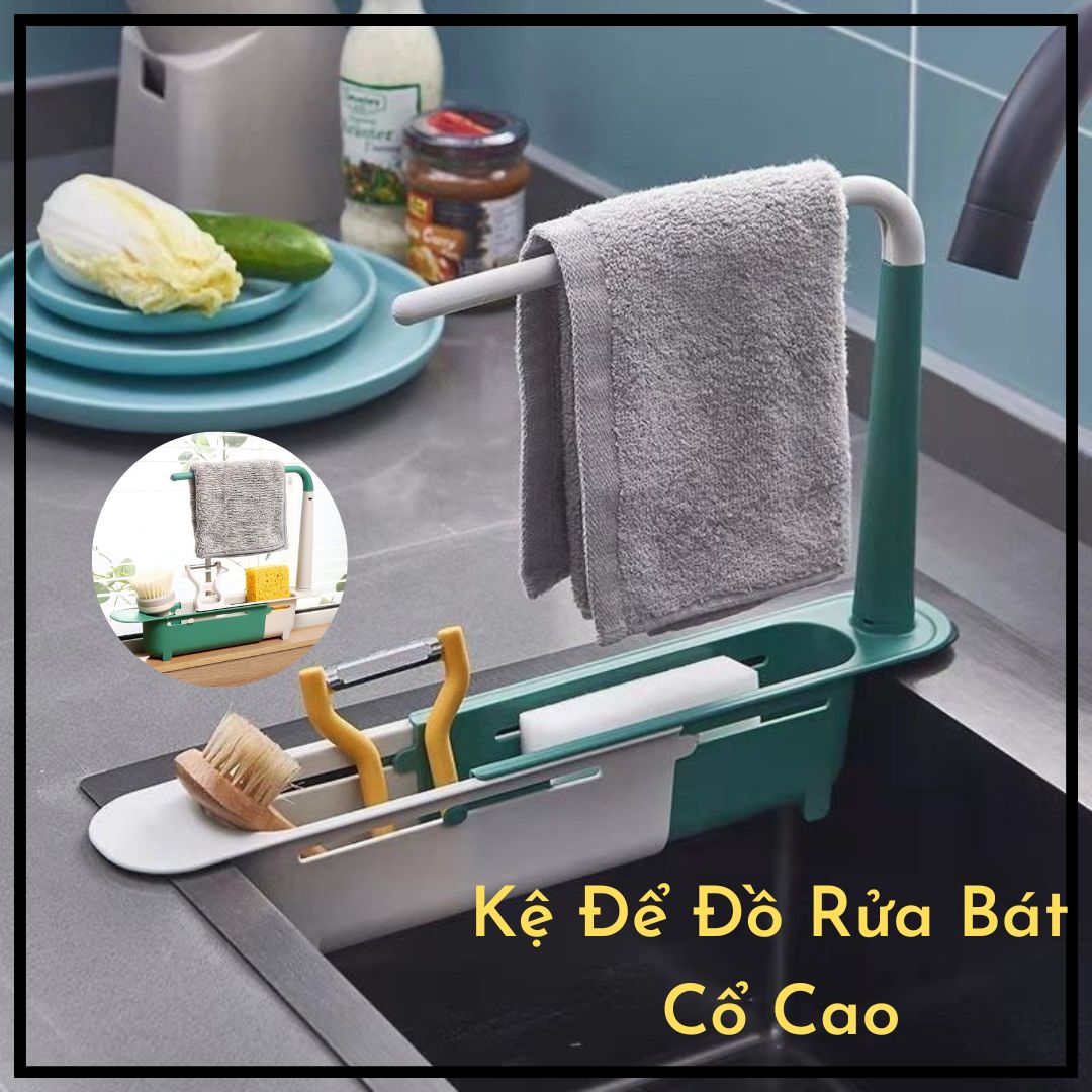 Kệ Để Đồ Rửa Chén 3 in1 Tiện Lợi ,Giá Treo Để Đồ Rửa Bát Gắn Bồn - Có Thanh Treo Khăn Tiện Dụng, Có Thể Kéo Dài Tiện Lợi