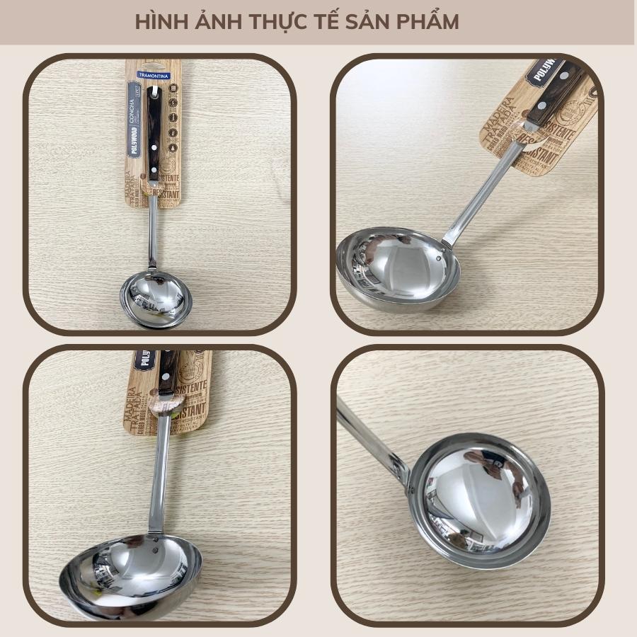 Combo 2 Dụng Cụ Nấu Ăn Gồm 1 Xẻng Xào Có Rãnh 30cm và 1 Thìa Múc Canh Sâu Lòng 30cm TRAMONTINA Cán Gỗ Polywood Chất Liệu Thép Không Gỉ Sản Xuất Tại BRAZIL - Hàng Chính Hãng