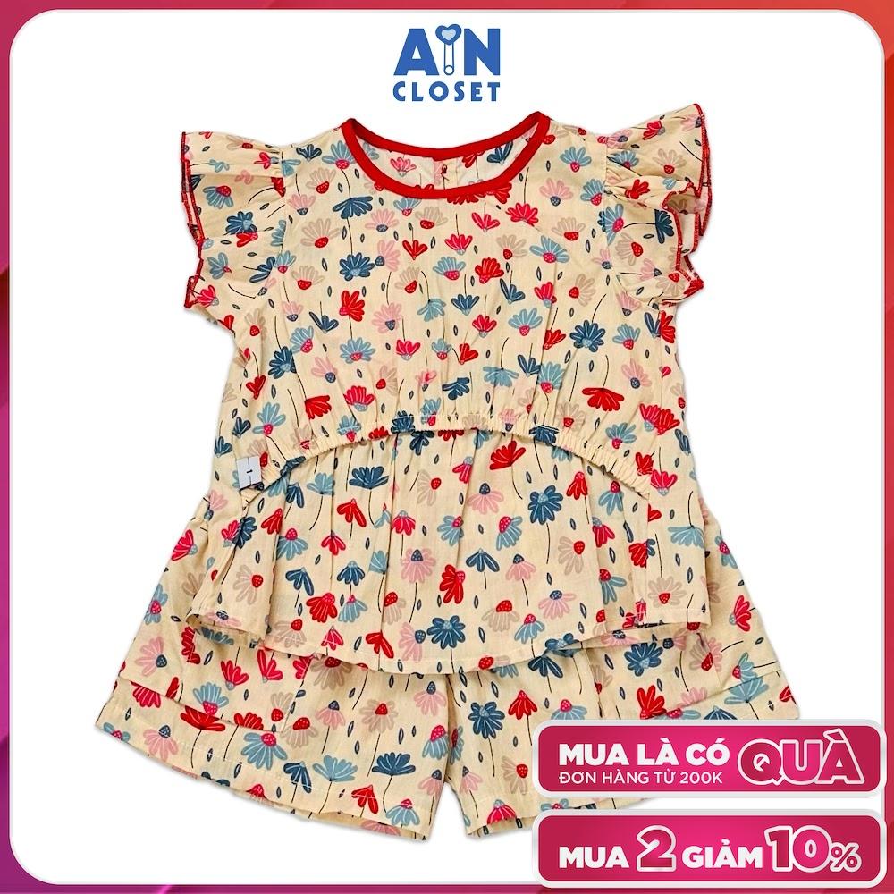 Bộ quần áo ngắn bé gái họa tiết hoa Lệ Xuân đỏ cotton - AICDBGIFMTJM - AIN Closet