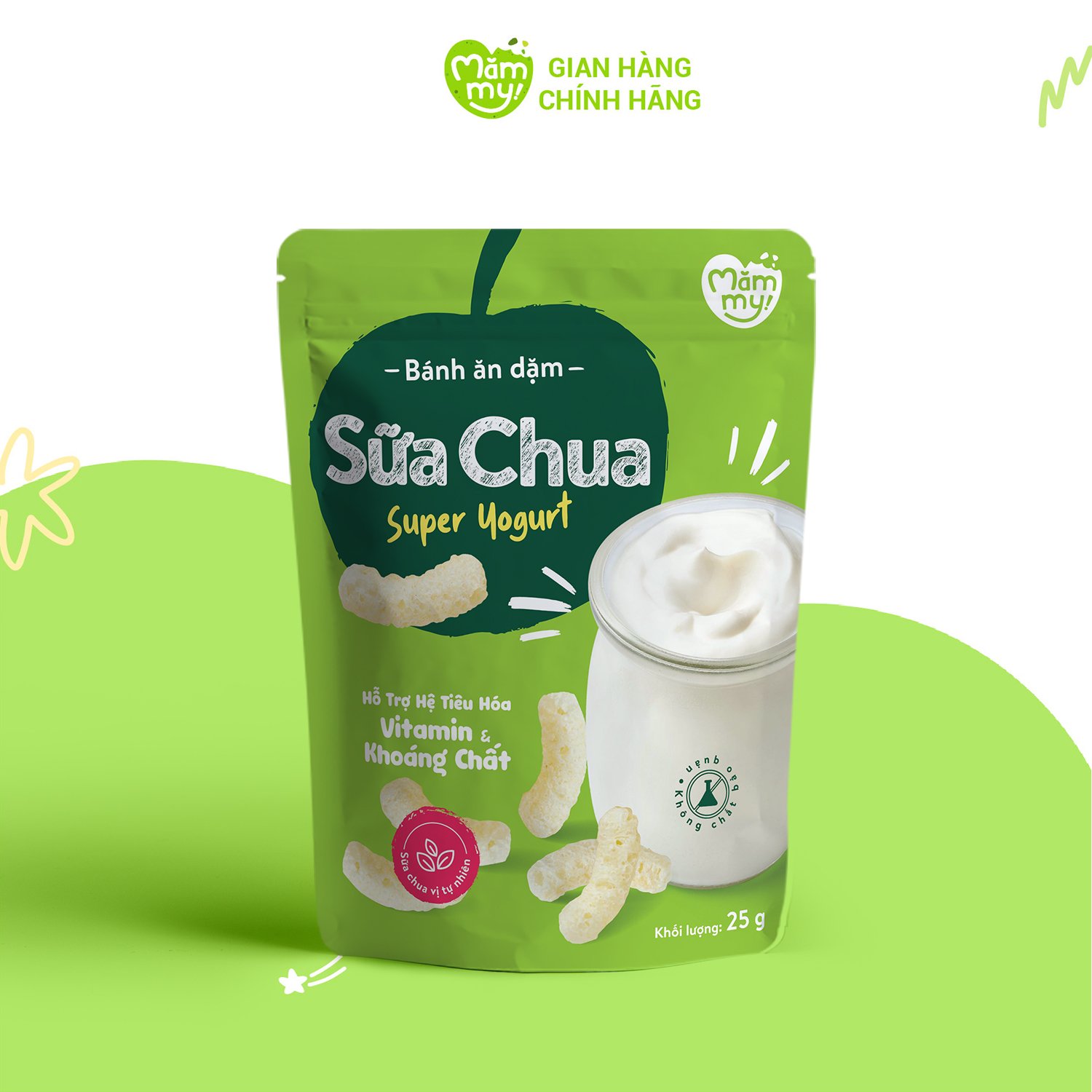 Bánh ăn dặm cho bé vị sữa chua nguyên chất Mămmy que ngắn, tan trọng miệng, dễ tiêu hóa 25 gram