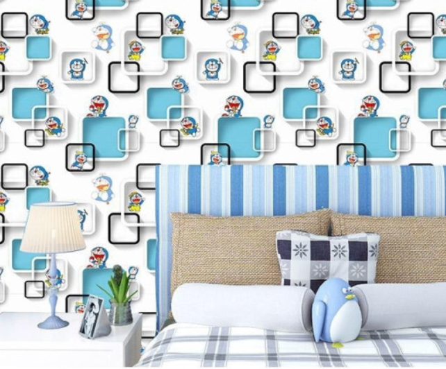 Combo 10 mét giấy dán tường, decal dán tường trang trí nhà cửa ĐÔ RÊ MON Ô VUÔNG khổ 45cm