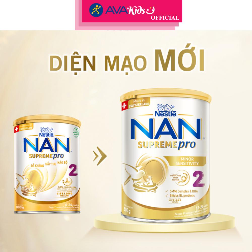 Sữa bột NAN Supremepro số 2 800g (1 - 2 tuổi) hỗ trợ trẻ có cơ địa mẫn cảm - Hàng Chính Hãng