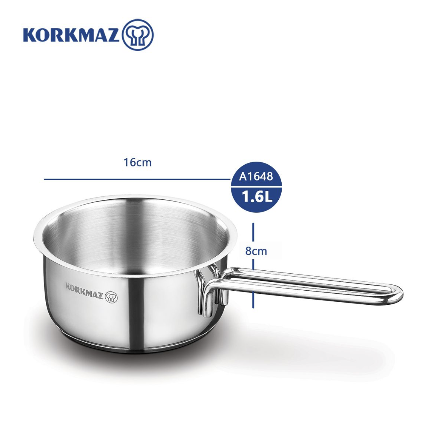 Quánh inox 18/10 Korkmaz Perla 1.6 lít có nắp - 16x8 cm - Hàng Chính Hãng