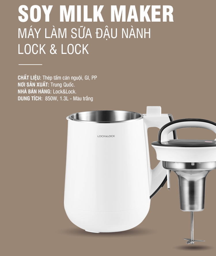 [Nhập CECAMP30KD1 giảm 30K] Máy Làm Sữa Đậu Nành Lock&Lock EJS226 (1.3 Lít) - Hàng Chính Hãng