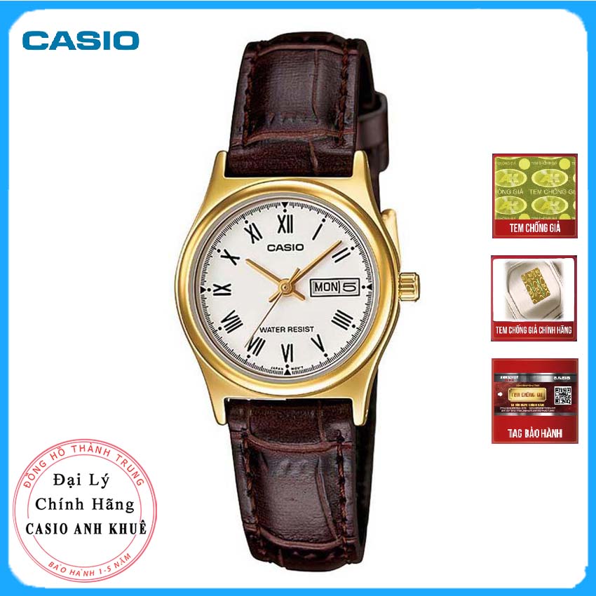 Đồng hồ Casio nữ dây da LTP-V006GL-7BUDF