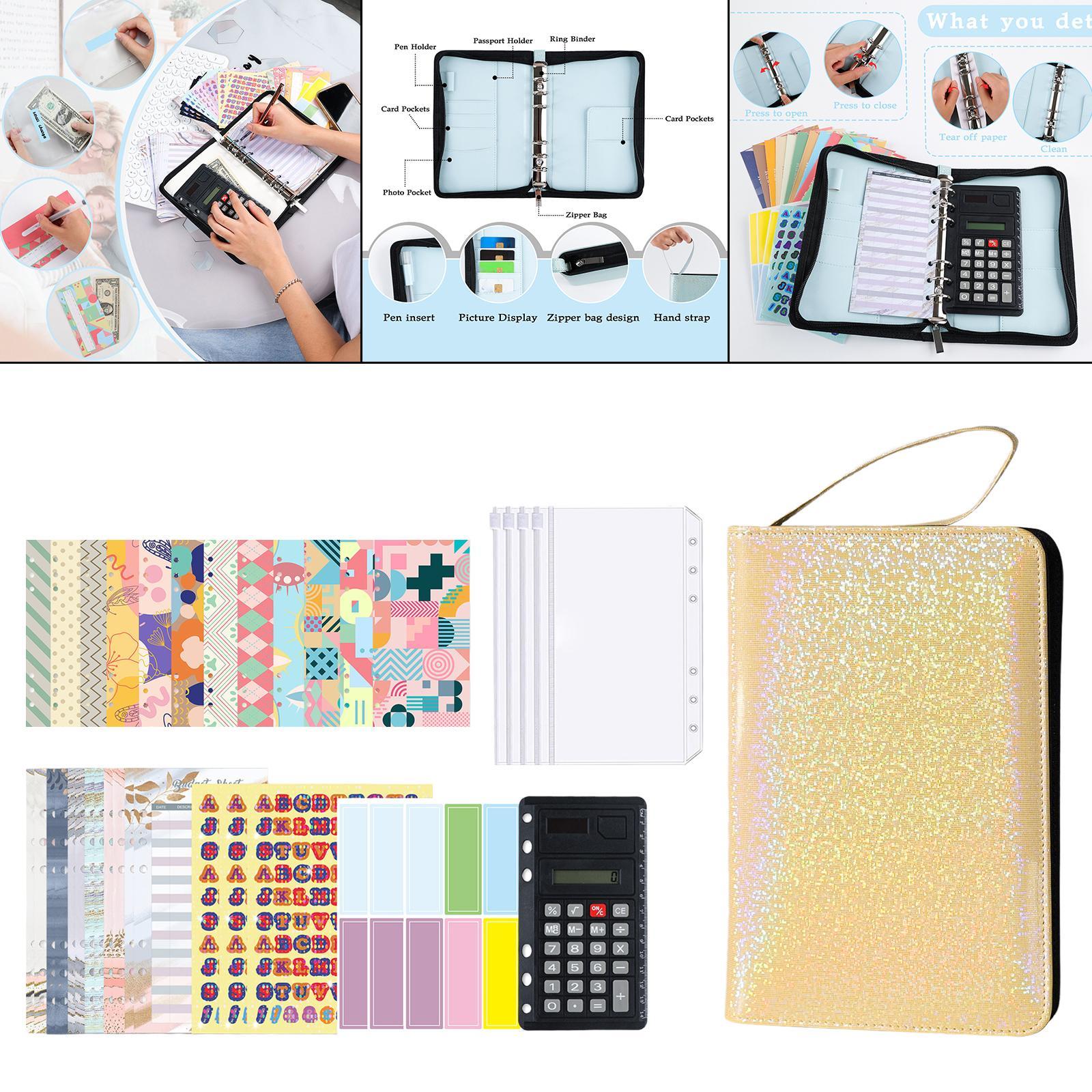 Budget Binder, A6 PU Money Saving Wallet, Refillable Ring Binder Notebook, with Binder Pockets, Stickers, Cash Envelopes for for Budget Planner