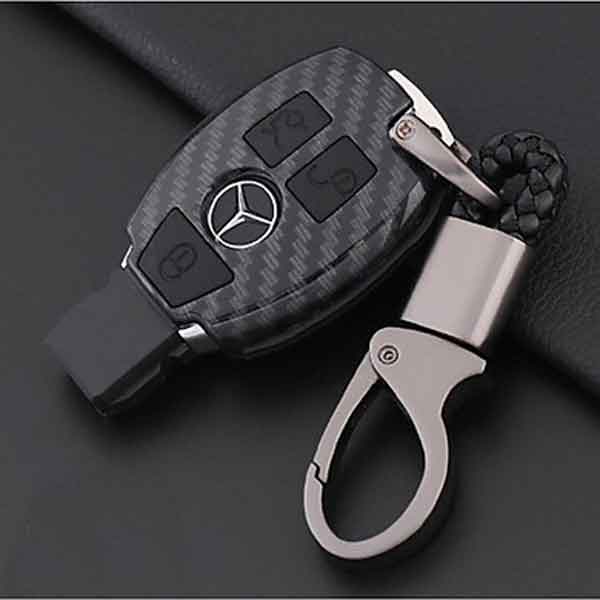 Ốp Chìa Khóa Ô Tô Cacbon, Kèm Móc Treo Inox Cho Xe Ô Tô Mercedes-BENZ