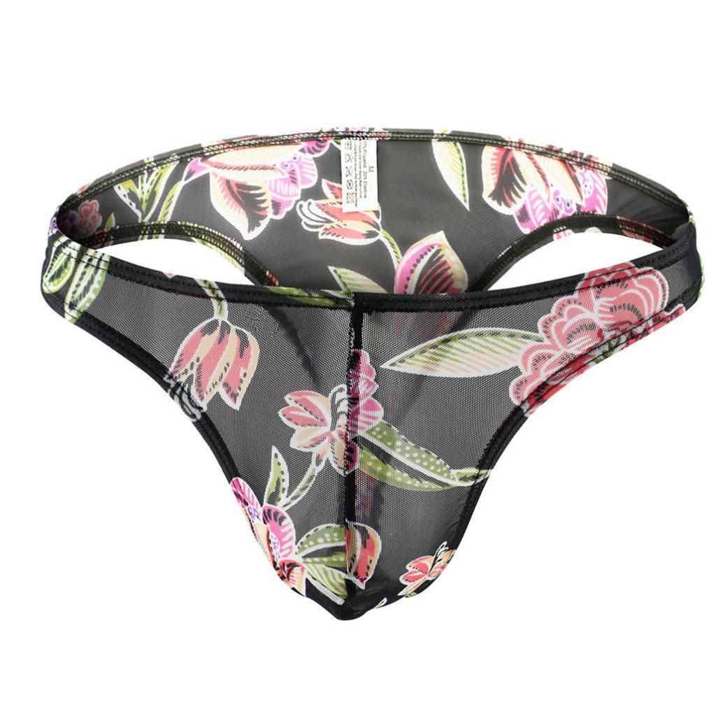 Men Low Rise Floral Comfy G-string Briefs Jockstrap Thongs Underwear
