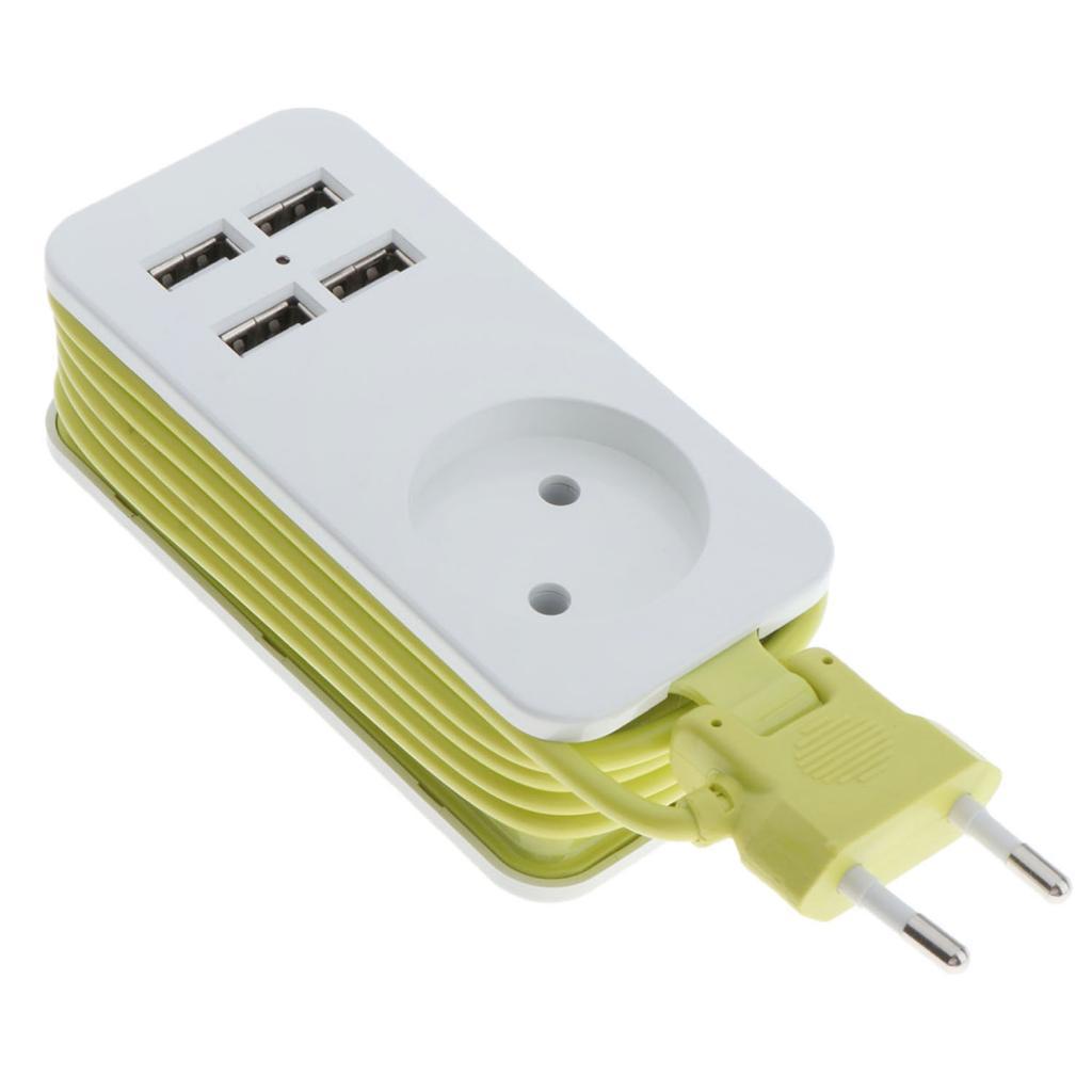 EU Plug Extension Socket Outlet Hub Travel Power Strip 5-Ports with 4 USB