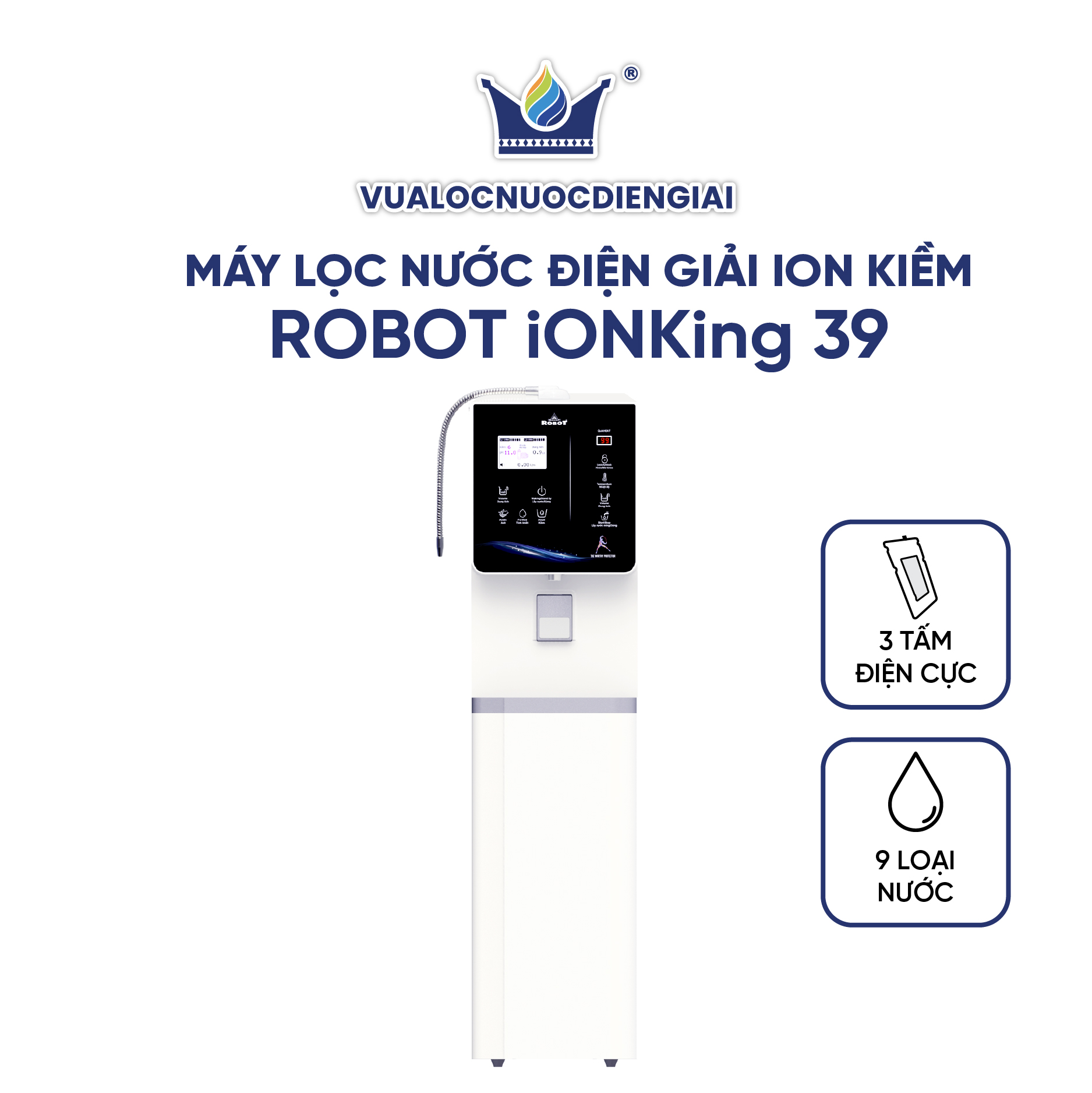Máy Lọc Nước Điện Giải Ion Kiềm Robot IonKing Nóng Thông Minh Lạnh - Hàng Chính Hãng