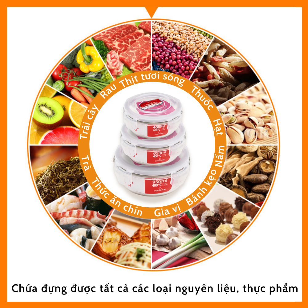 Bộ Hộp Đựng Thức Ăn Hộp Cơm Bảo Quản Thực Phẩm Thủy Tinh Chịu Nhiệt