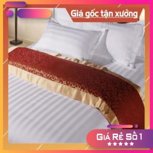 Bộ drap cotton T300 trắng sọc khách sạn ( nệm cao 7cm-17cm ) 