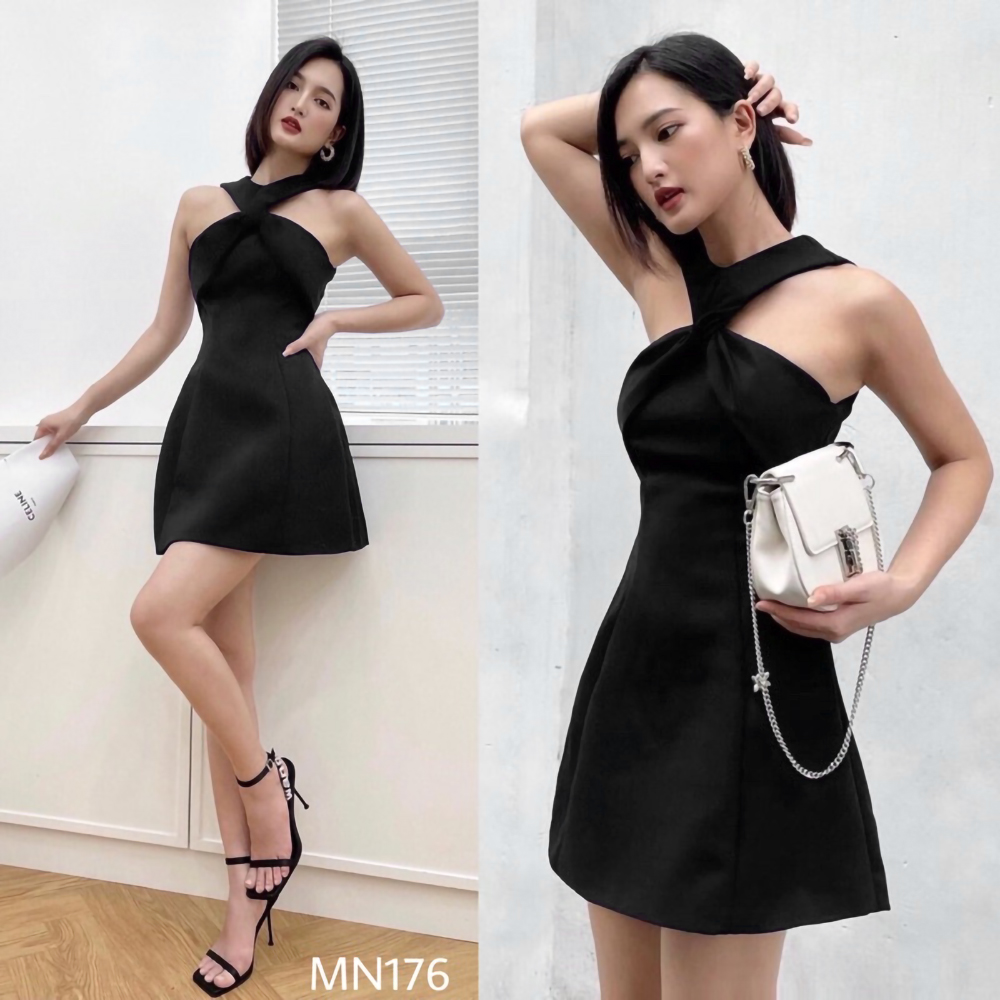 Đầm xòe thiết kế cổ xoắn dễ thương chất liệu cotton lạnh cao cấp phù hợp dự tiệc, đi chơi, dạo phố MN176