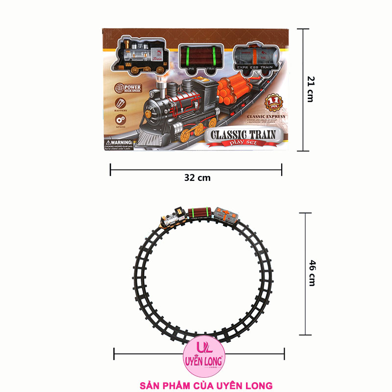 Bộ Đồ Chơi Tàu Hỏa 3 Toa Classic Train 233A-2 Gồm 1 Toa Kéo Và 2 Toa Phụ,Chạy PIN, Đường Ray To, Dễ Chơi, Dễ Lắp