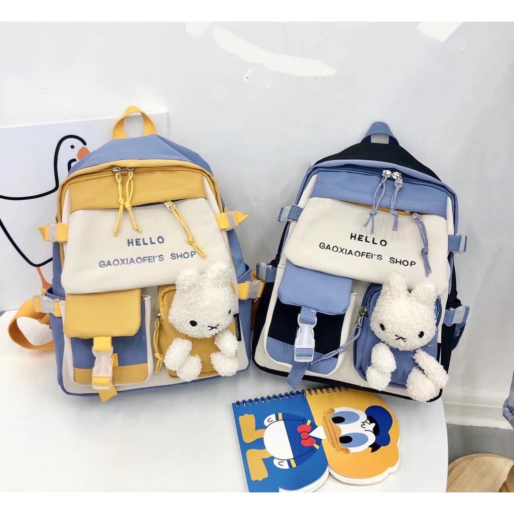 Balo mẫu giáo cho bé học mầm non thiết kế vải dù kèm gấu dễ thương A097