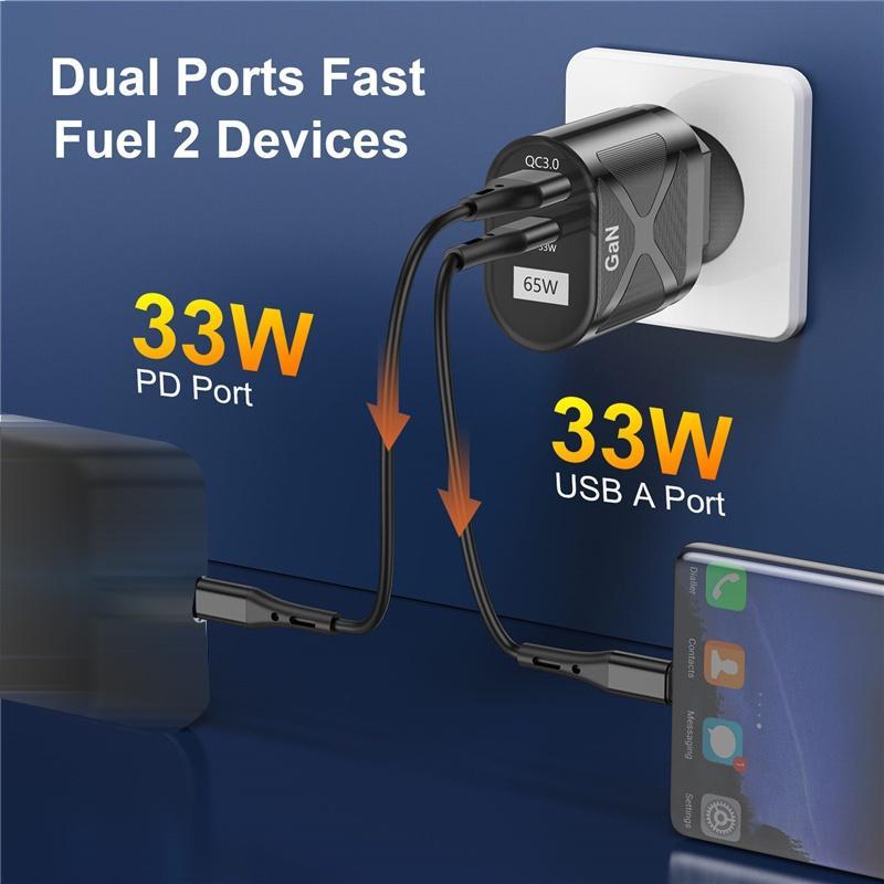 Củ sạc nhanh GaN 65W PD 33W Quick Charger 3.0 cho loại C / USB / máy tính bảng / điện thoại