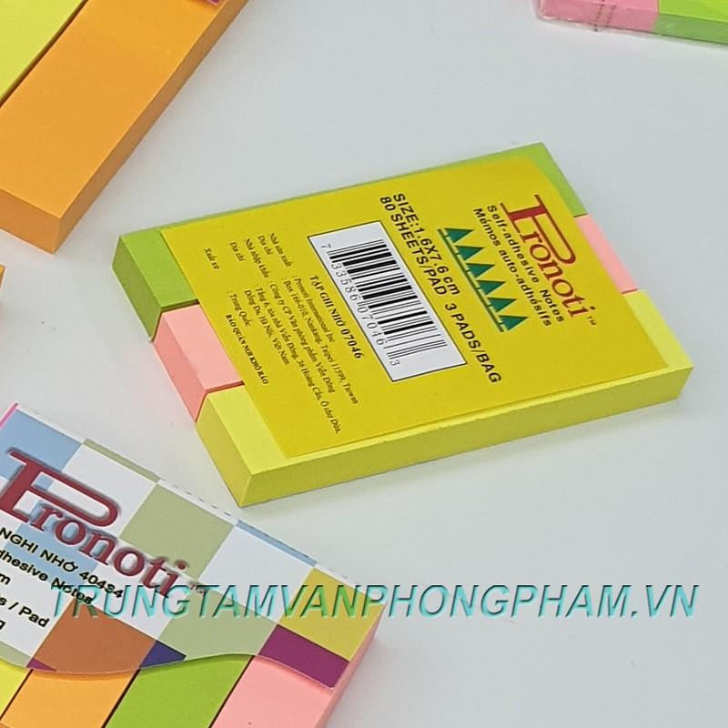 Giấy note dạ quang Neon Pronoti 07046 07124 07096 40434 SQ-6670 xấp chia nhỏ 3 màu 4 màu 5 màu nhiều màu