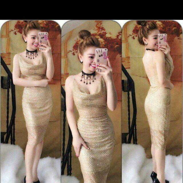 Đầm body 2 dây cổ đỗ