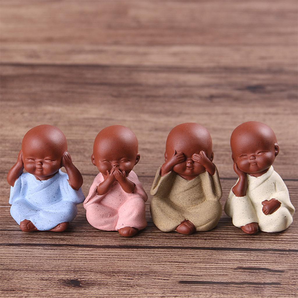 2X Mini Desk Decor Tea Craft Buddha Statue Monk Figurine Ceramic Bonsai White