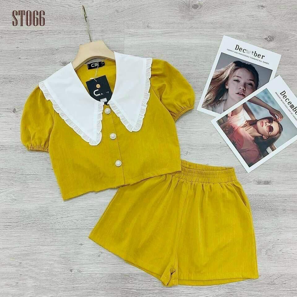 Sét bộ đùi cài nút thật cổ phối lá sen xinh lung linh kèm hình thât